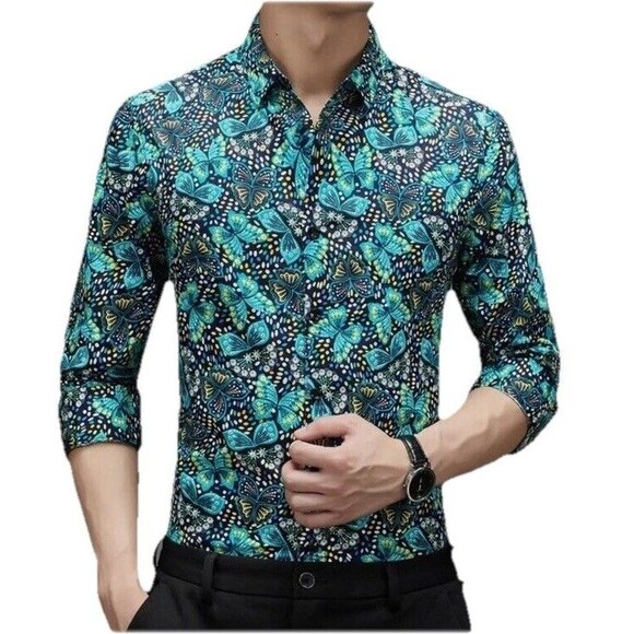 Paisley & Gray Men’s Large-17 Slim Fit Spring Summer Butterfly Print Button Down - Picture 3 of 10
